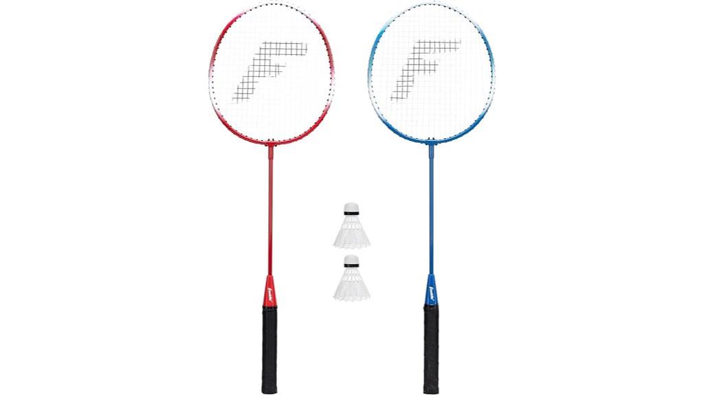 badminton racket and birdies