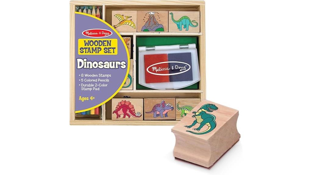 dinosaur themed wooden stamp set