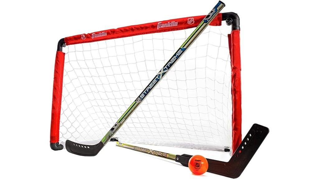 hockey goal with sticks