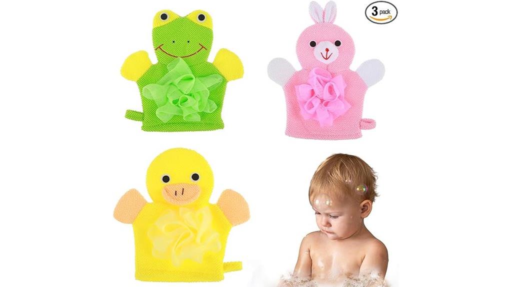 kids exfoliating bath mitts
