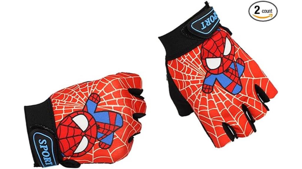 spider themed kids bike gloves