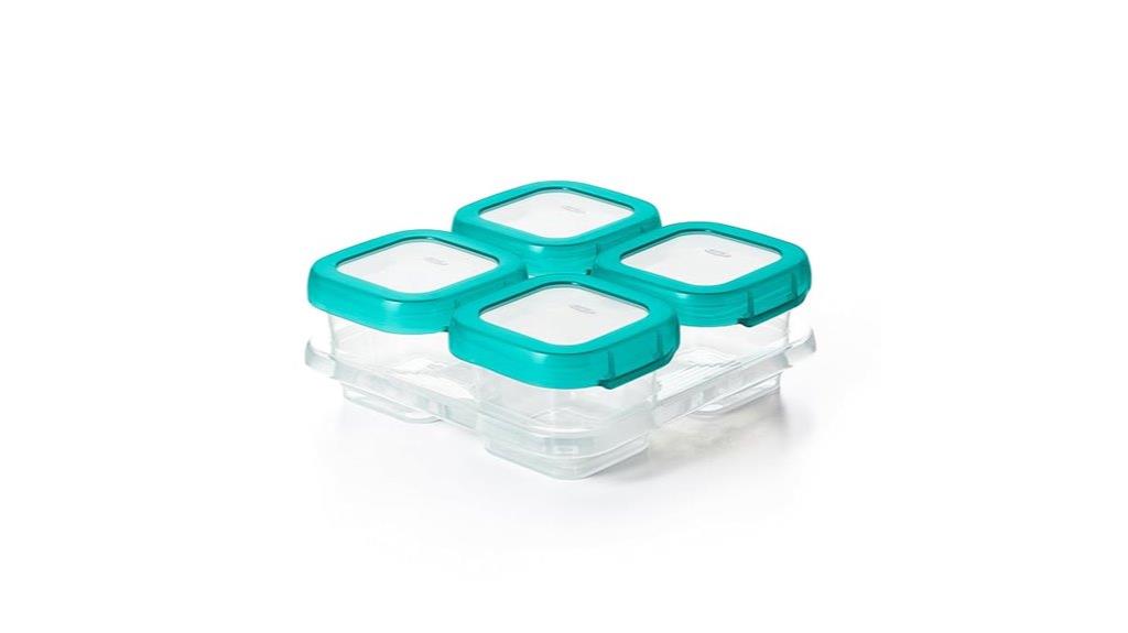 teal baby food containers