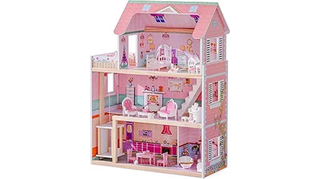 wooden dollhouse with accessories