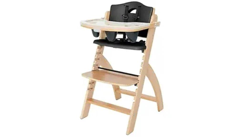 wooden high chair with tray