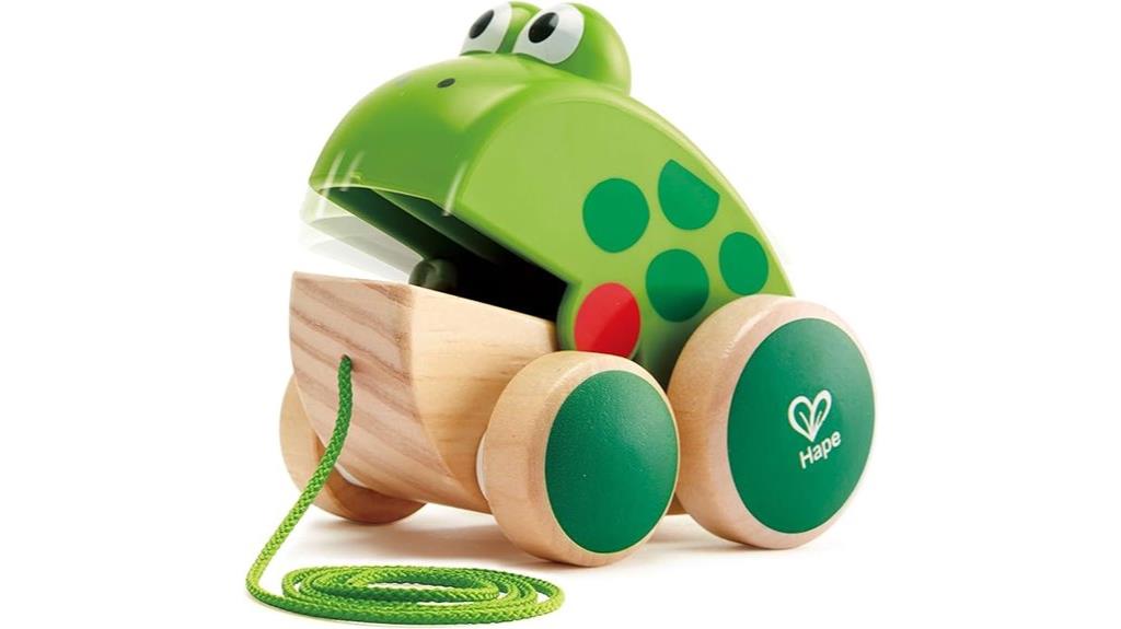 wooden pull along frog toy
